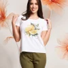 T-shirt con stampa limoni e strass