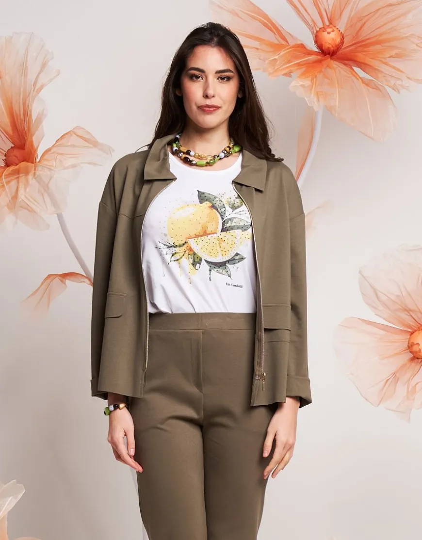 T-shirt con stampa limoni e strass
