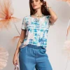 T-shirt con volants e laccio