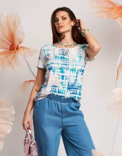 T-shirt con volants e laccio