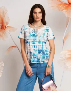 T-shirt con volants e laccio