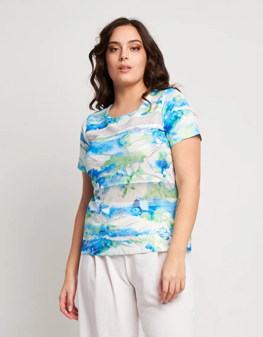T-shirt fantasia con inserti in rete