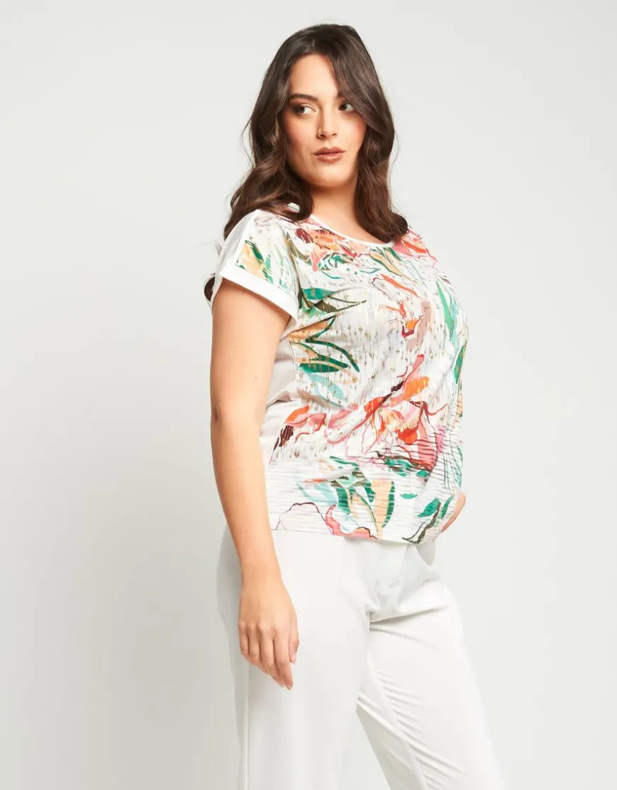 T-shirt fantasia con lamina oro e paillettes