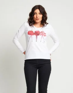 T-shirt in cotone con stampa e strass