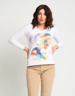 T-shirt in cotone con stampa e strass