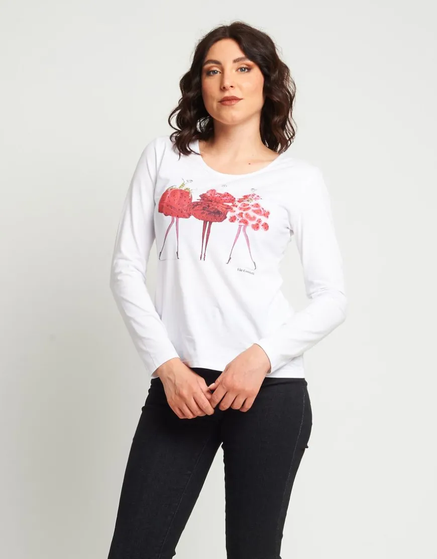 T-shirt in cotone con stampa e strass