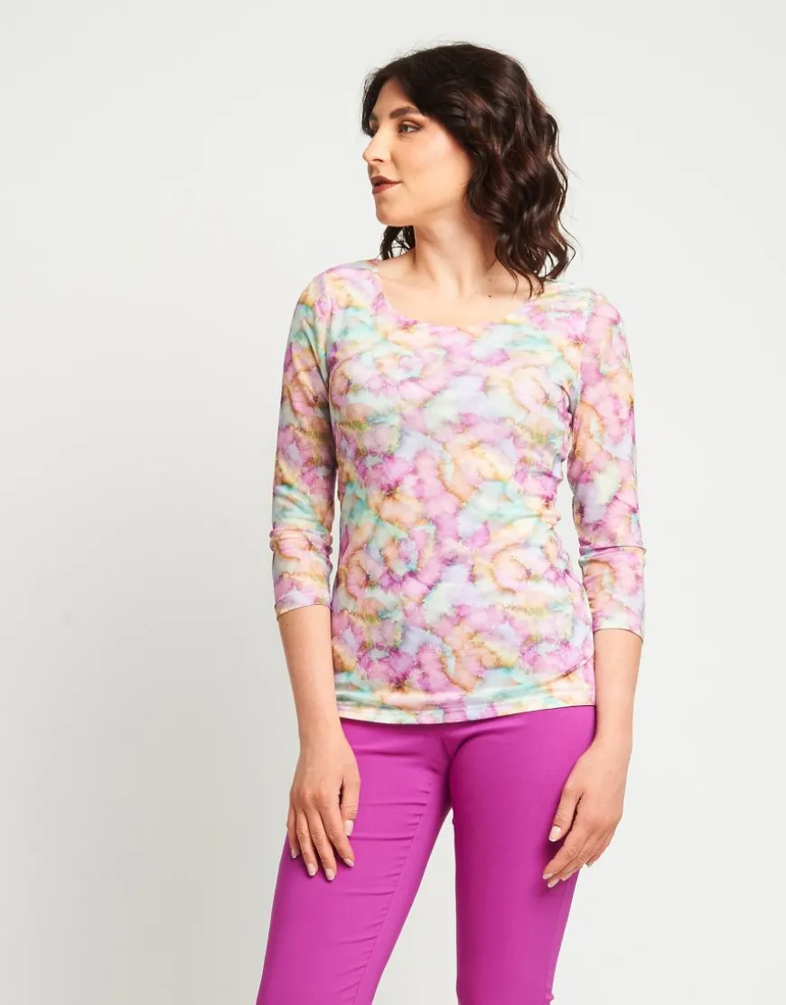 T-shirt in tulle con maniche tre quarti
