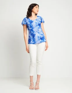 T-shirt in tulle con maniche ad aletta
