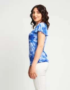 T-shirt in tulle con maniche ad aletta
