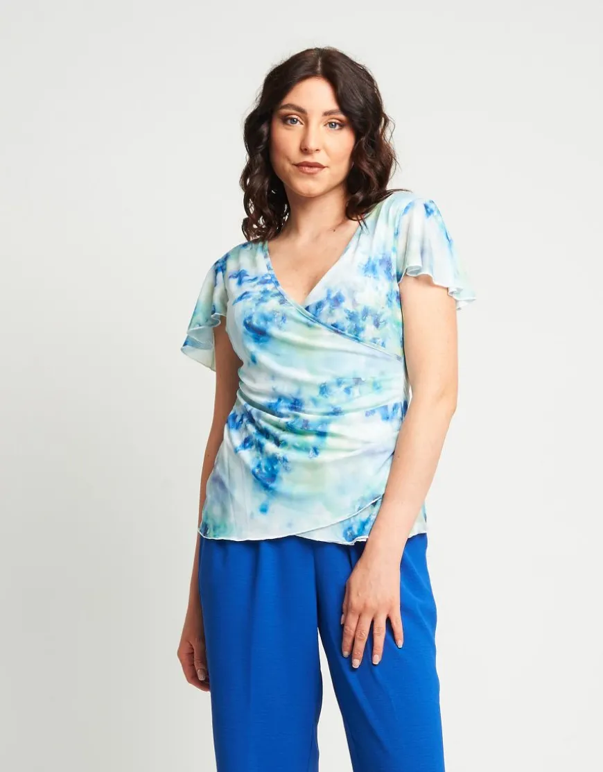 T-shirt incrociata in tulle fantasia