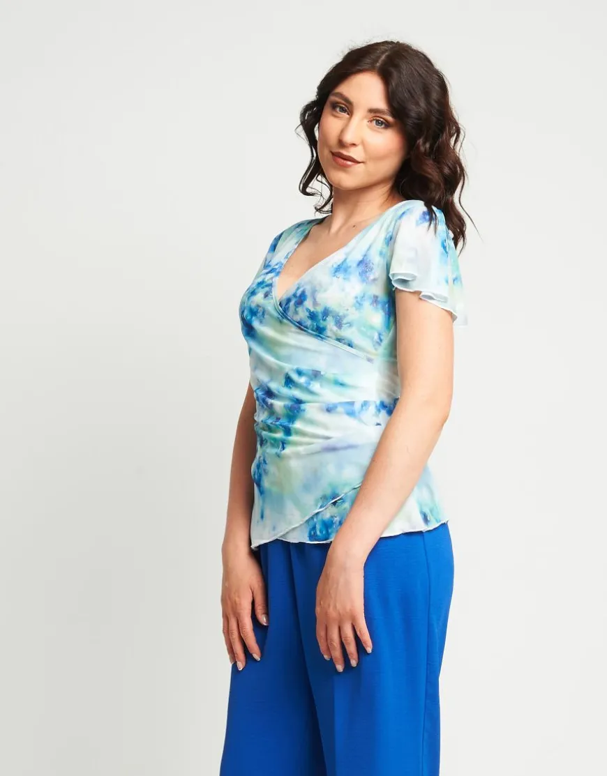 T-shirt incrociata in tulle fantasia