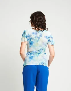 T-shirt incrociata in tulle fantasia