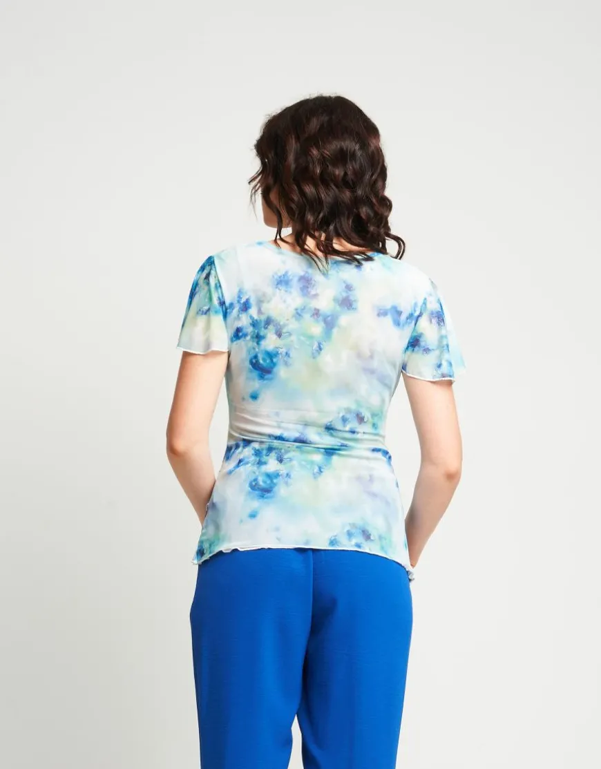 T-shirt incrociata in tulle fantasia