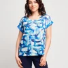 T-shirt stampata con lamina e paillettes