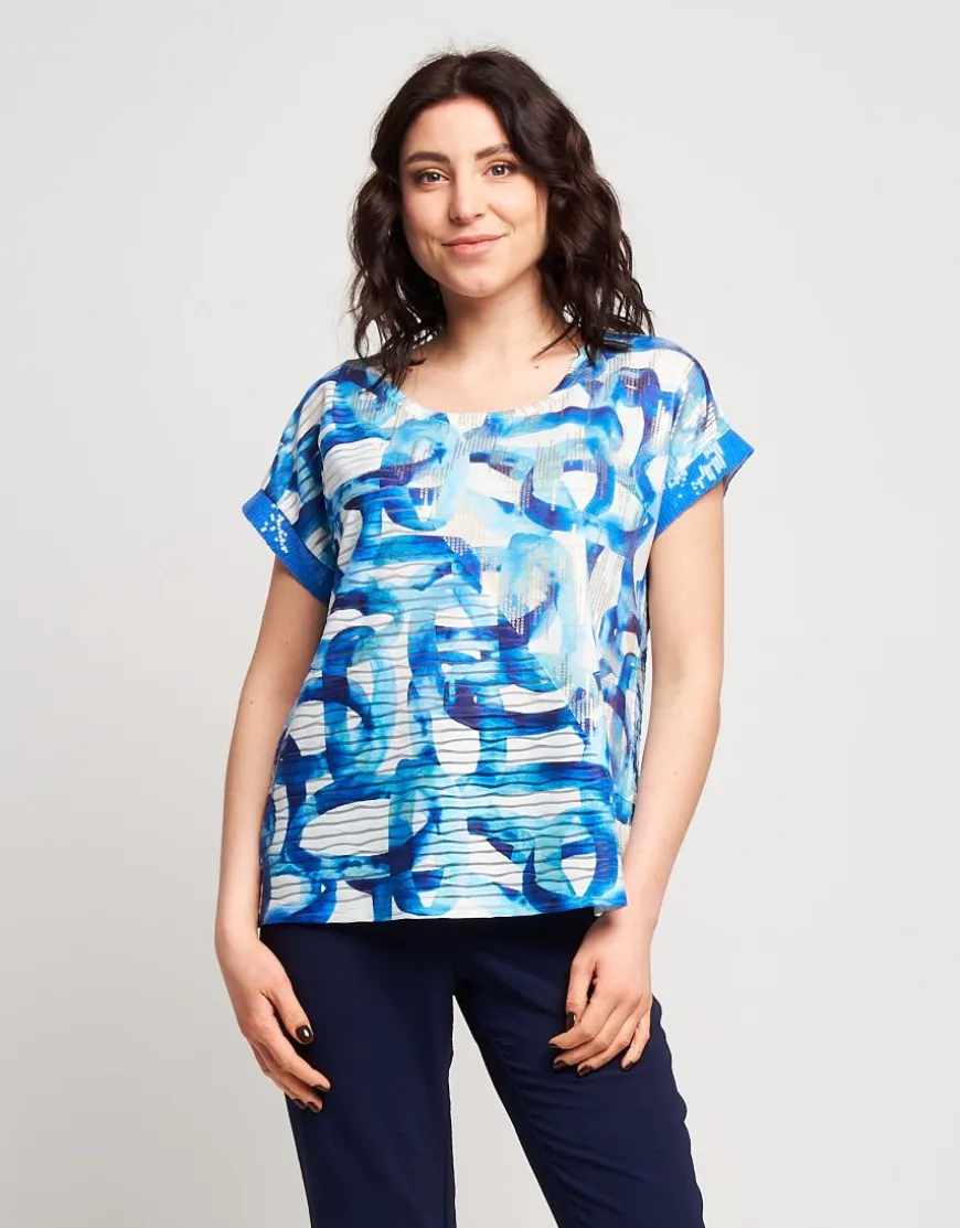 T-shirt stampata con lamina e paillettes