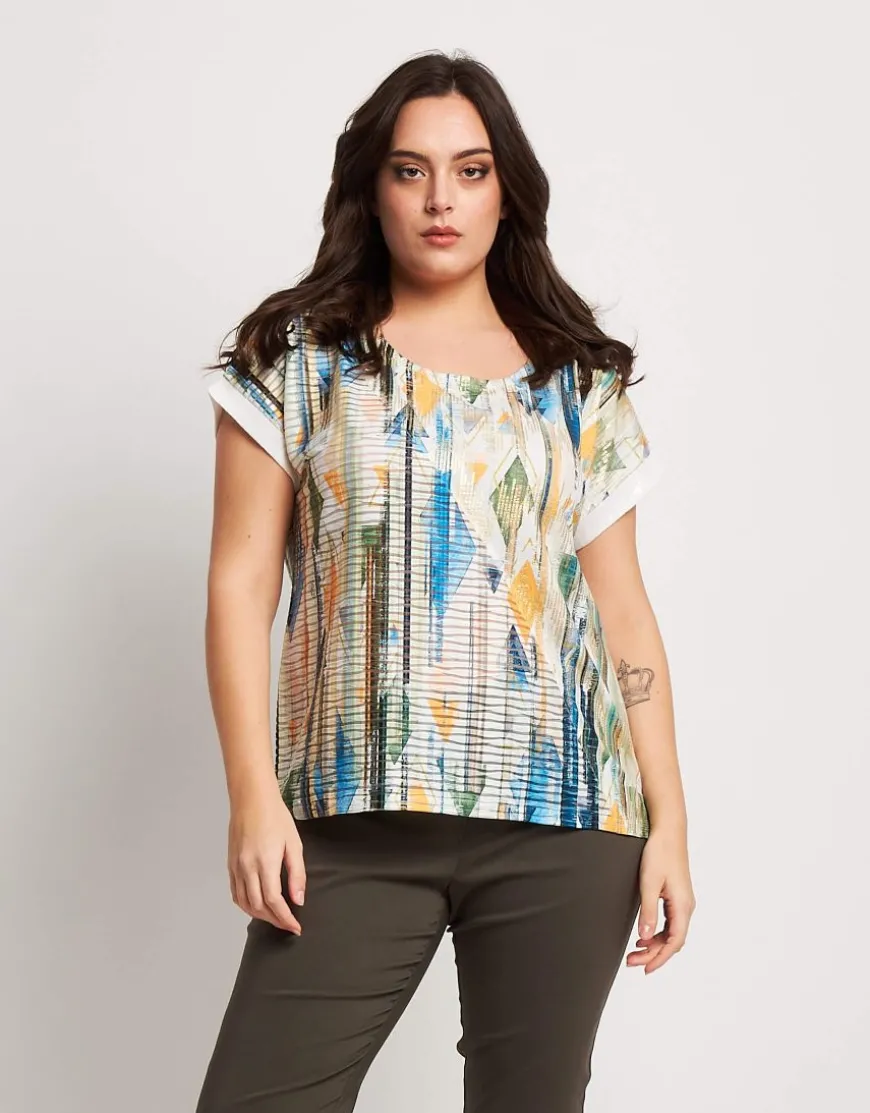 T-shirt stampata con lamina e paillettes