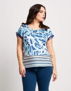 T-shirt stampata con lamina e paillettes