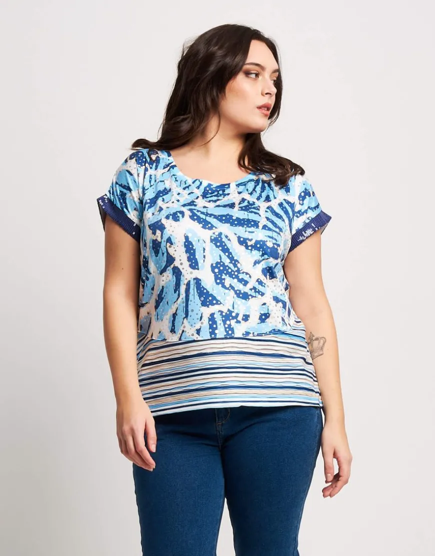 T-shirt stampata con lamina e paillettes