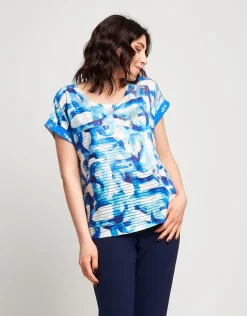 T-shirt stampata con lamina e paillettes