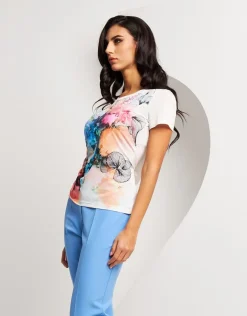 T-shirt stampata con patch di paillettes
