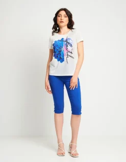 T-shirt stampata con patch di paillettes