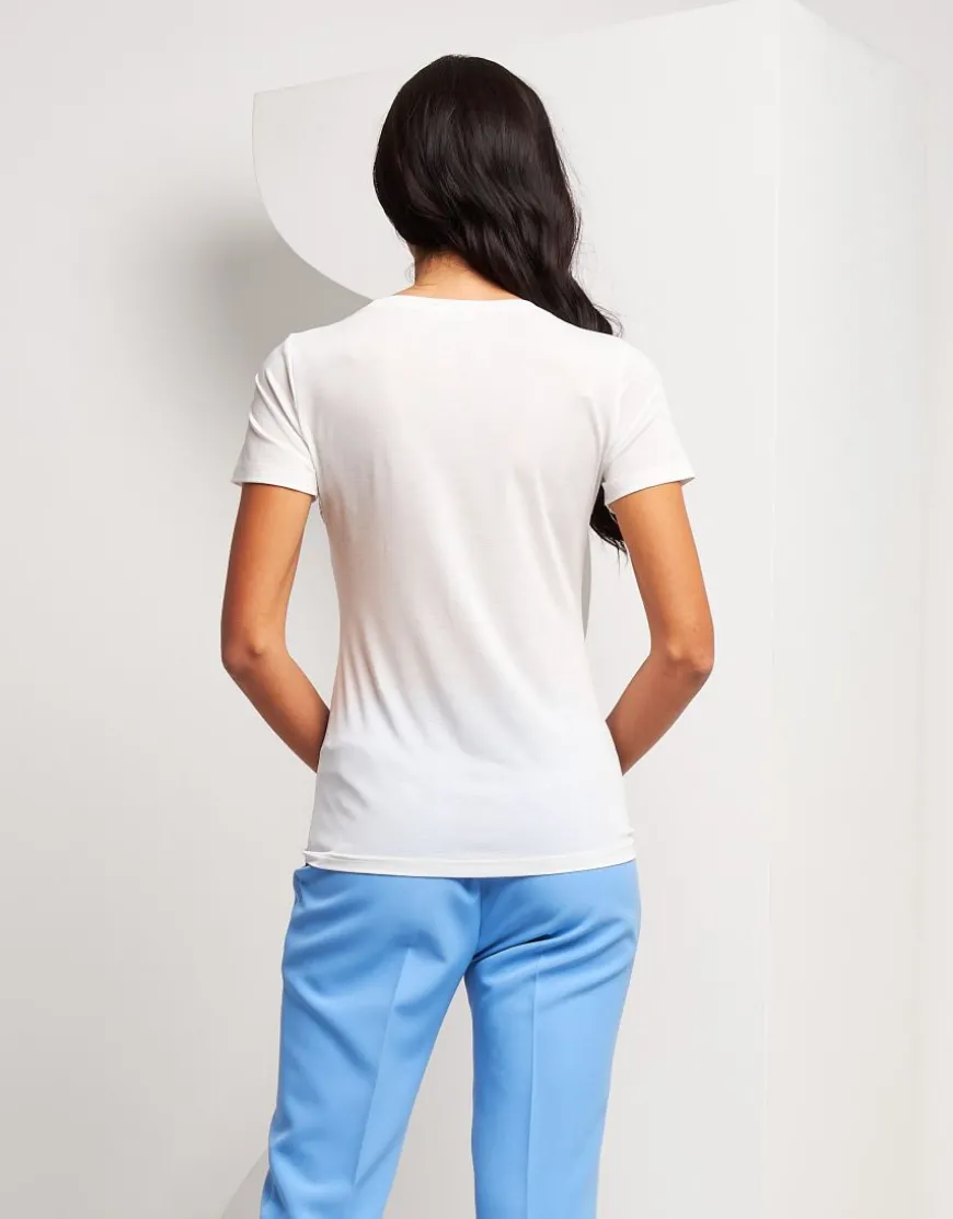 T-shirt stampata con patch di paillettes