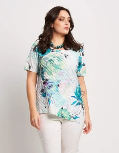 T-shirt stampata con punta e volants