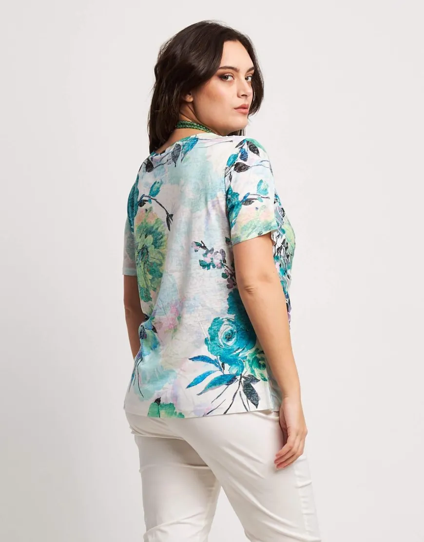 T-shirt stampata con punta e volants