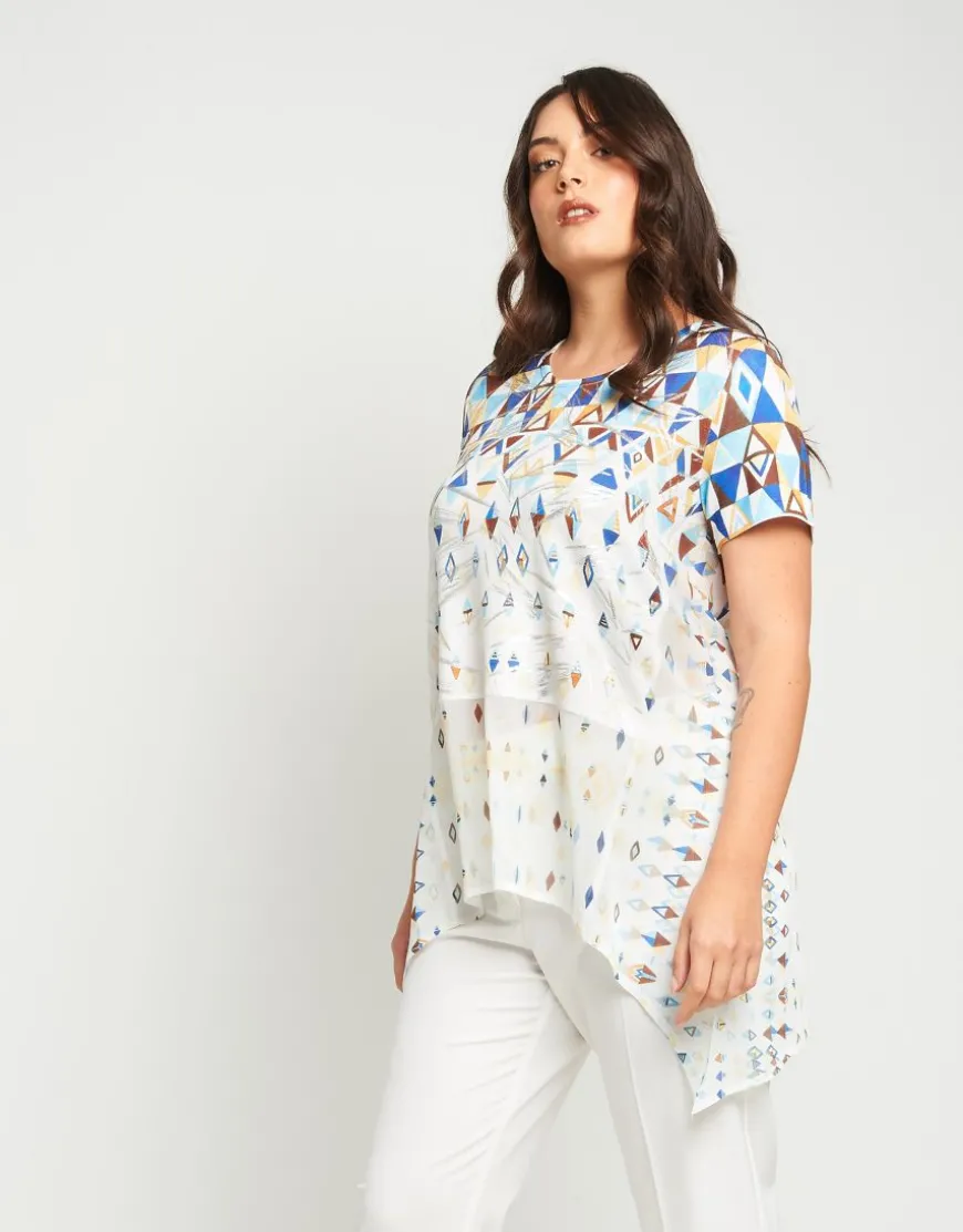 T-shirt stampata con punte in georgette