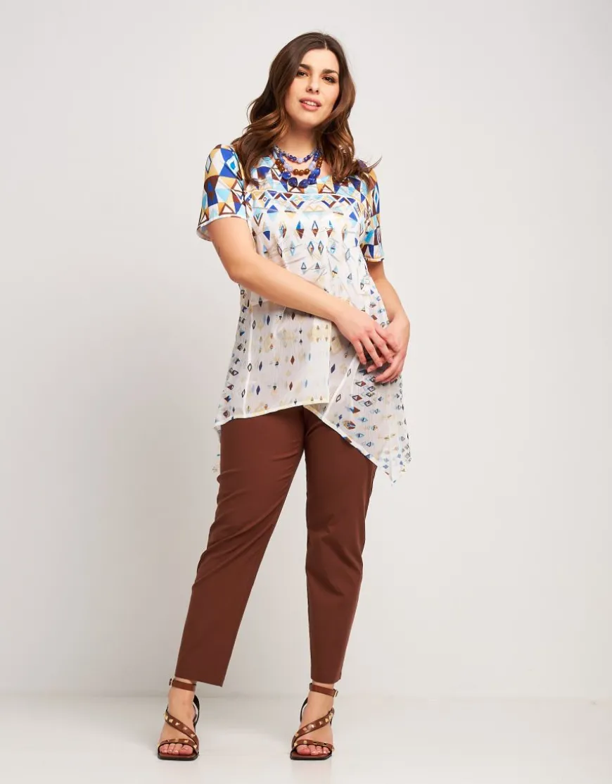 T-shirt stampata con punte in georgette