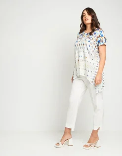 T-shirt stampata con punte in georgette
