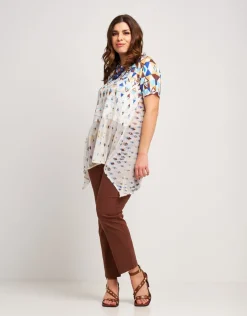 T-shirt stampata con punte in georgette