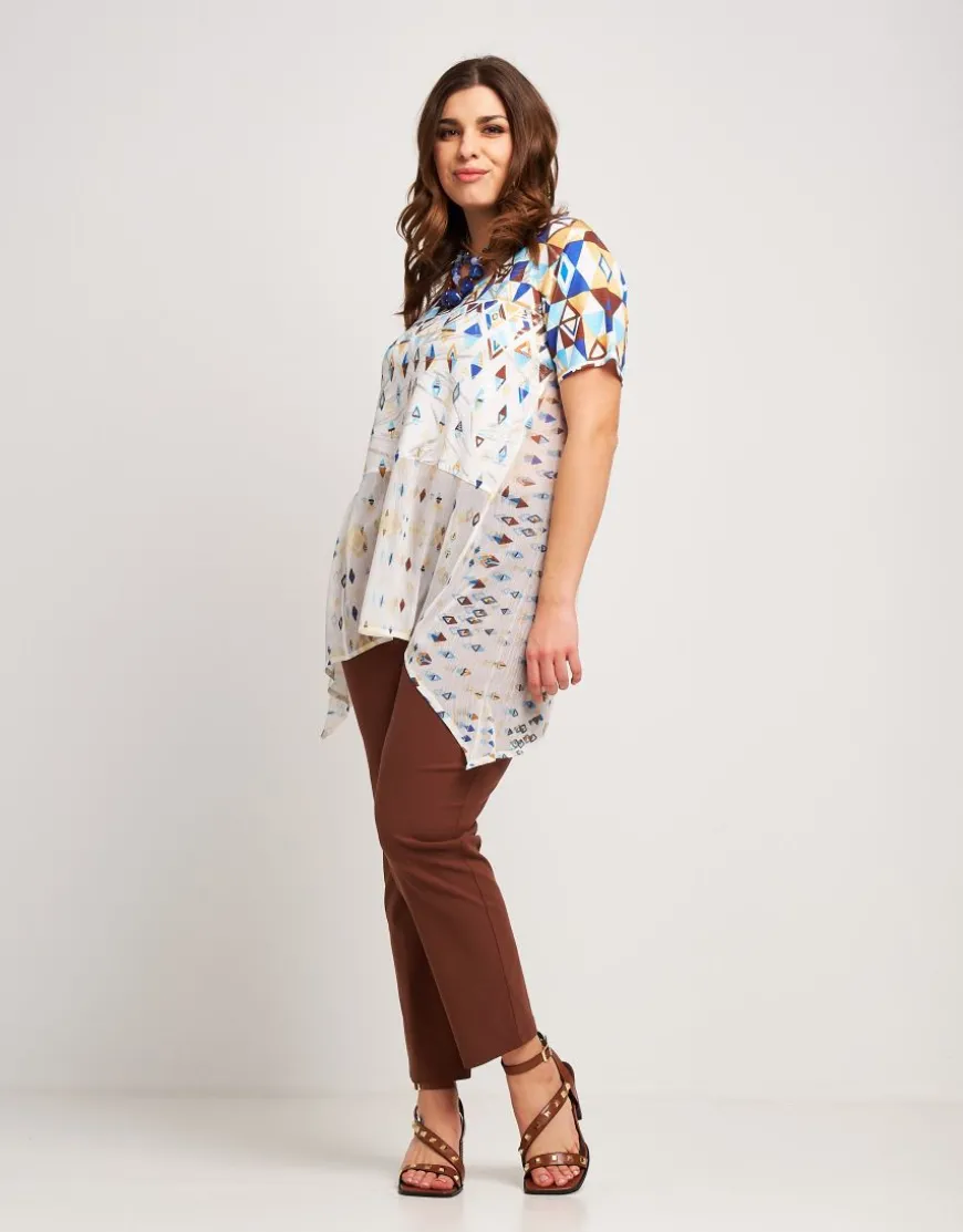 T-shirt stampata con punte in georgette