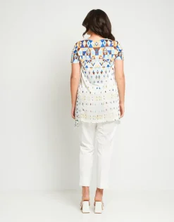 T-shirt stampata con punte in georgette