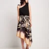 Vestito asimmetrico fantasia foglie