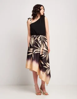 Vestito asimmetrico fantasia foglie