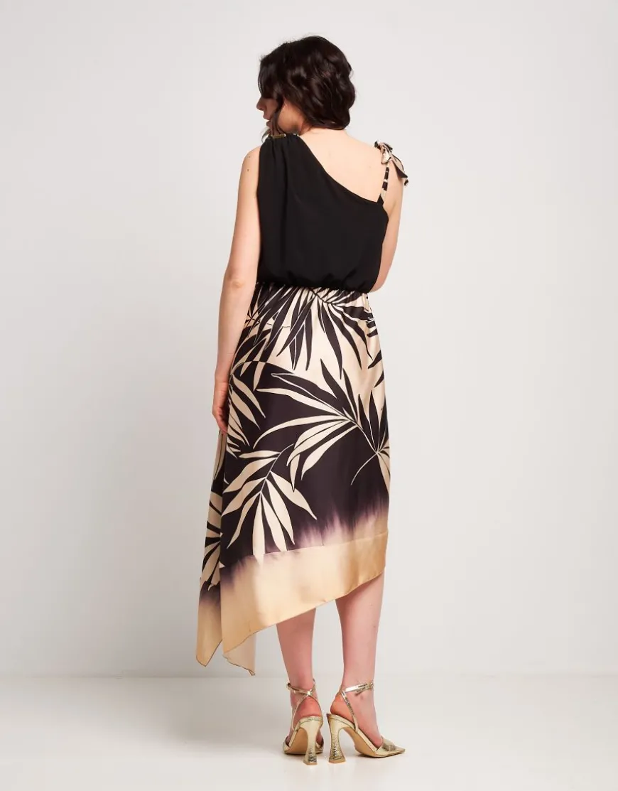 Vestito asimmetrico fantasia foglie