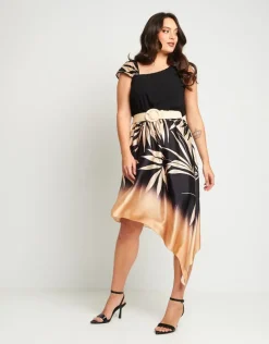 Vestito asimmetrico fantasia foglie