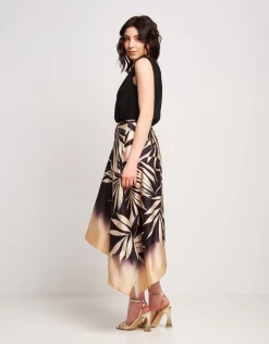 Vestito asimmetrico fantasia foglie