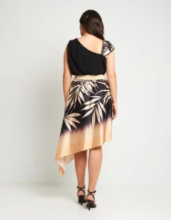 Vestito asimmetrico fantasia foglie