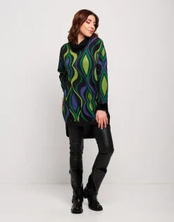 Vestito con collo alto in jacquard fantasia