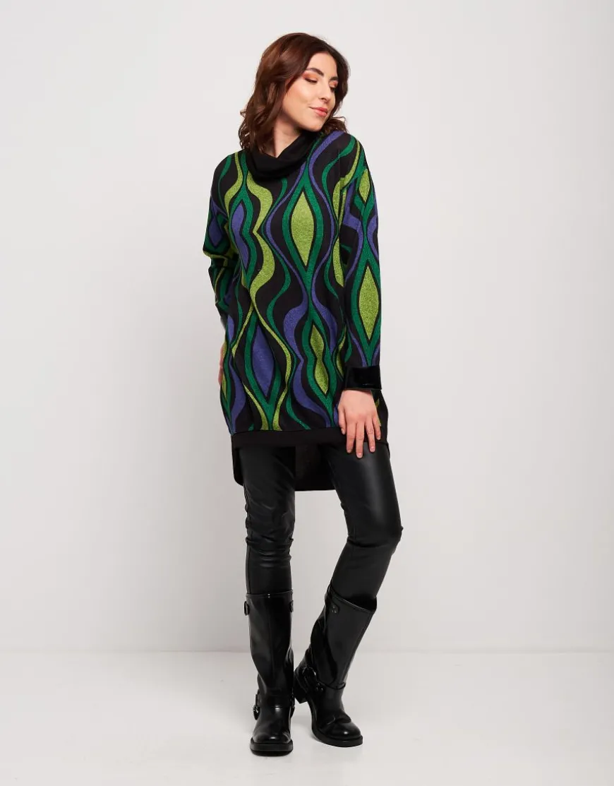 Vestito con collo alto in jacquard fantasia