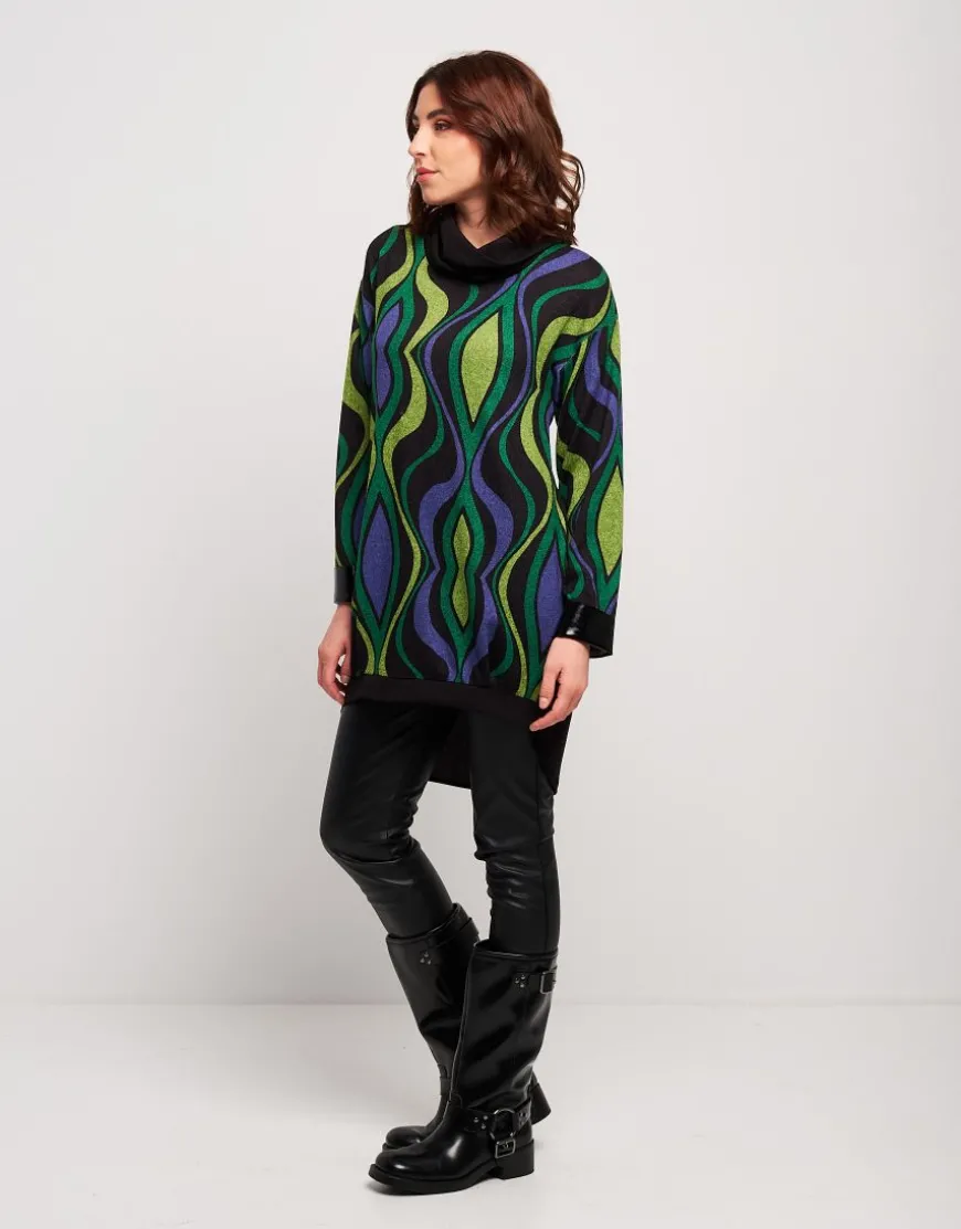 Vestito con collo alto in jacquard fantasia
