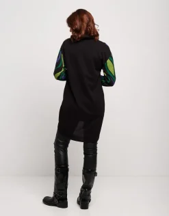 Vestito con collo alto in jacquard fantasia