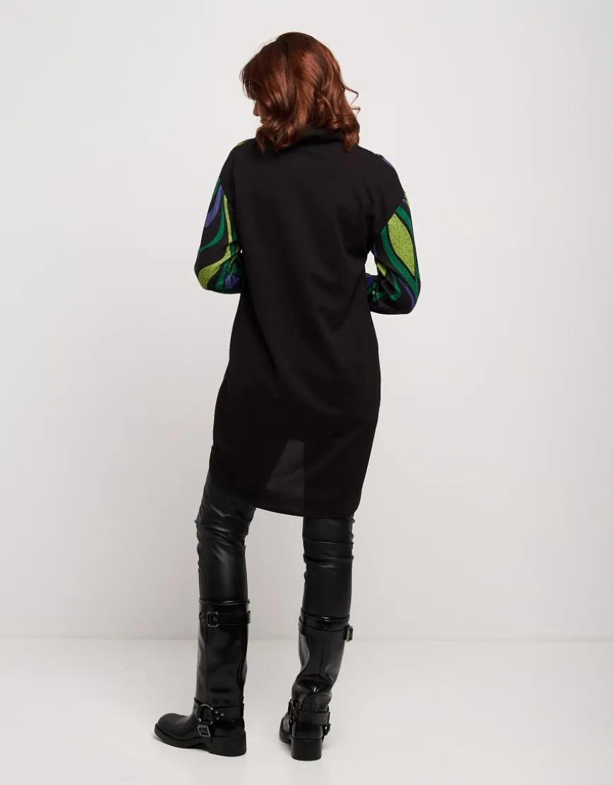 Vestito con collo alto in jacquard fantasia