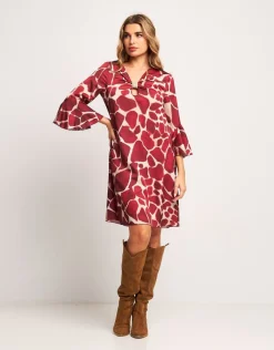 Vestito in raso animalier rubino