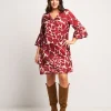 Vestito in raso animalier rubino