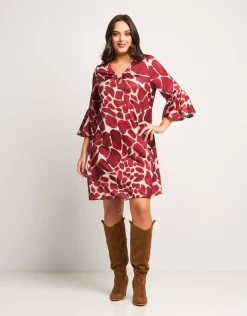 Vestito in raso animalier rubino