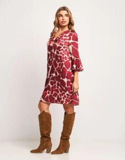 Vestito in raso animalier rubino