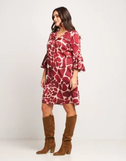 Vestito in raso animalier rubino